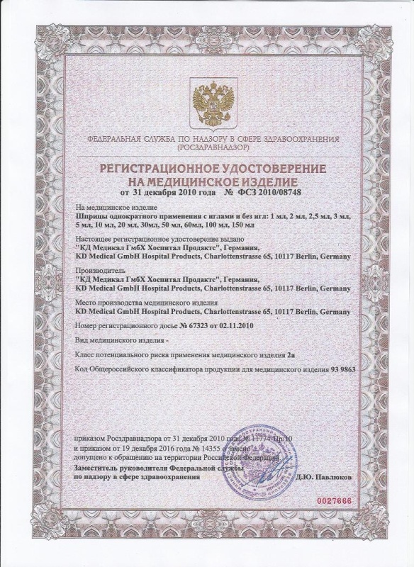 Хоспитал Продактс - РУ - Шприцы КДМ